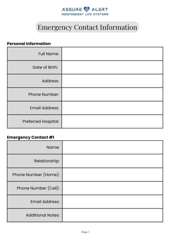 Emergency contact information form template pdf download